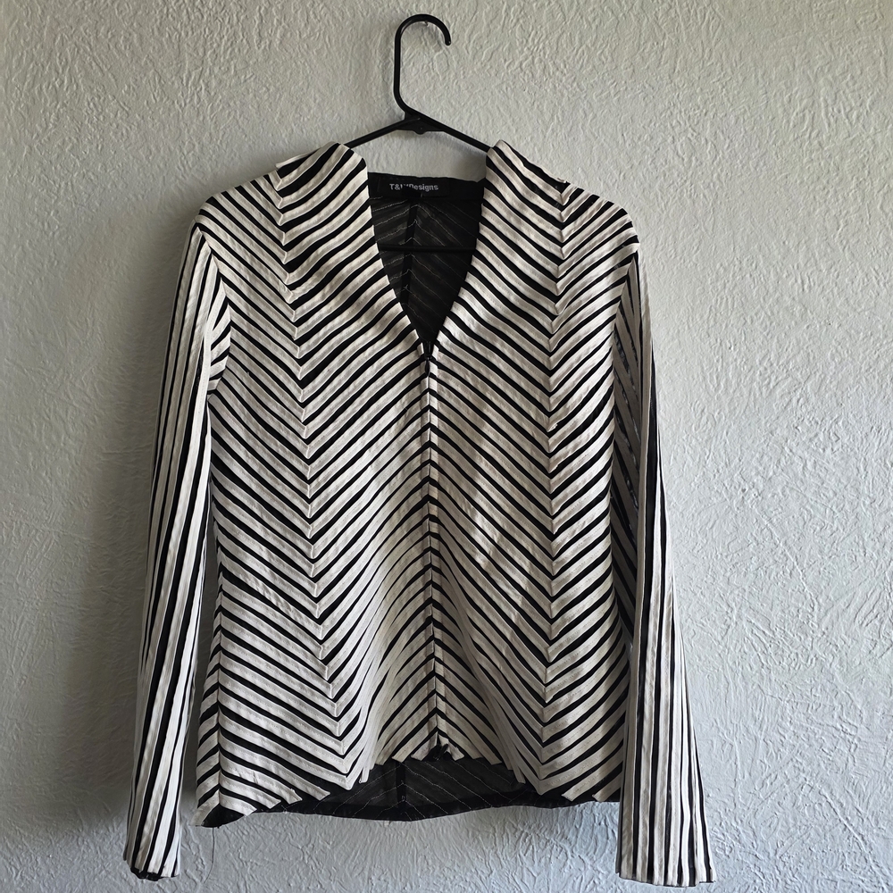 T&J Designs Black and White Striped Blouse